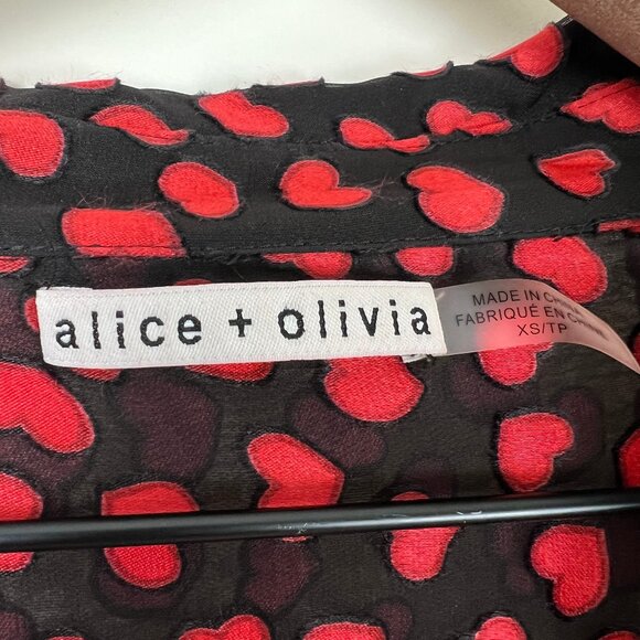 Alice + Olivia Silk Emmerson Burnout Velvet Heart Shirt Sheer Button Down Blouse - Picture 8 of 16
